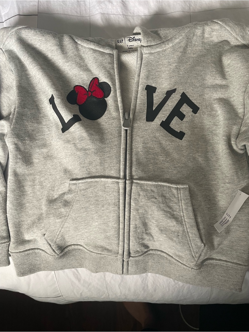 Disney Grey Kids Zip-Up Hoodie with Minnie Mouse Red Bow